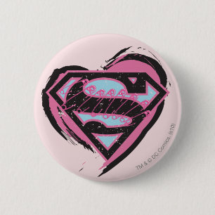 Supergirl-Pink-Logo im Herzen Button