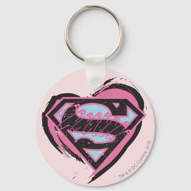 Supergirl-Pink-Logo im Herzen Schlüsselanhänger (Vorderseite)