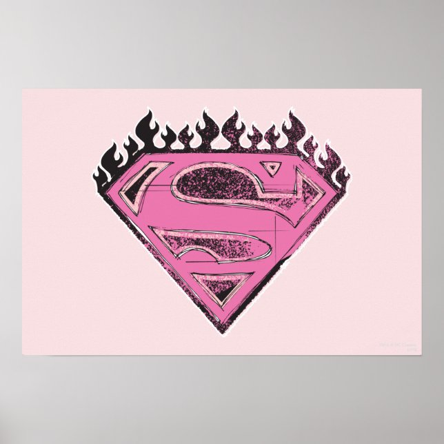 Supergirl Pink Logo mit Flammen Poster (Vorne)