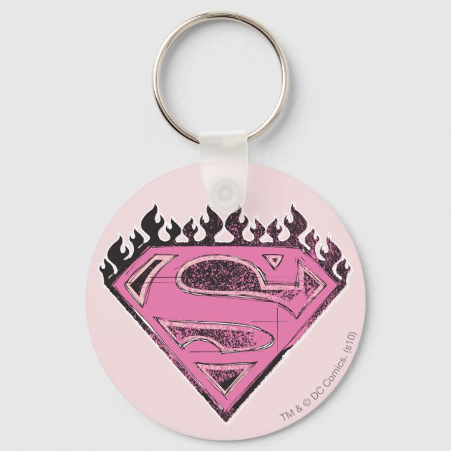 Supergirl Pink Logo mit Flammen Schlüsselanhänger (Vorderseite)