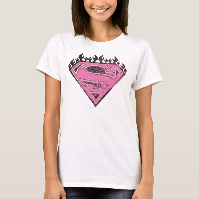 Supergirl Pink Logo mit Flammen T-Shirt (Vorderseite)