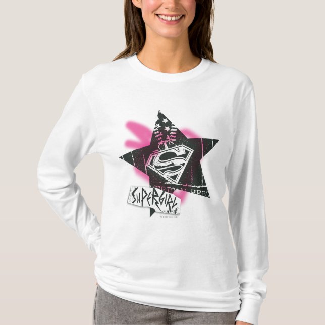 Supergirl Pink Spray Paint Star T-Shirt (Vorderseite)