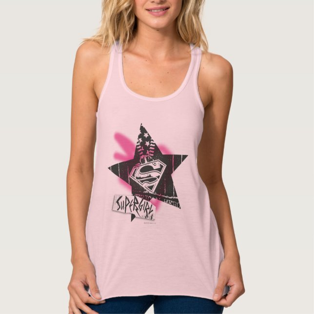 Supergirl Pink Spray Paint Star Tank Top (Vorderseite)