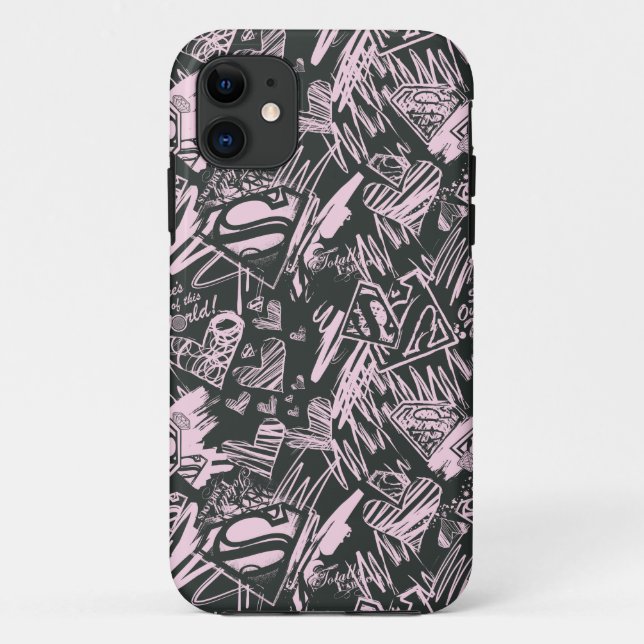 Supergirl Pink und Black Scribbles Case-Mate iPhone Hülle (Rückseite)