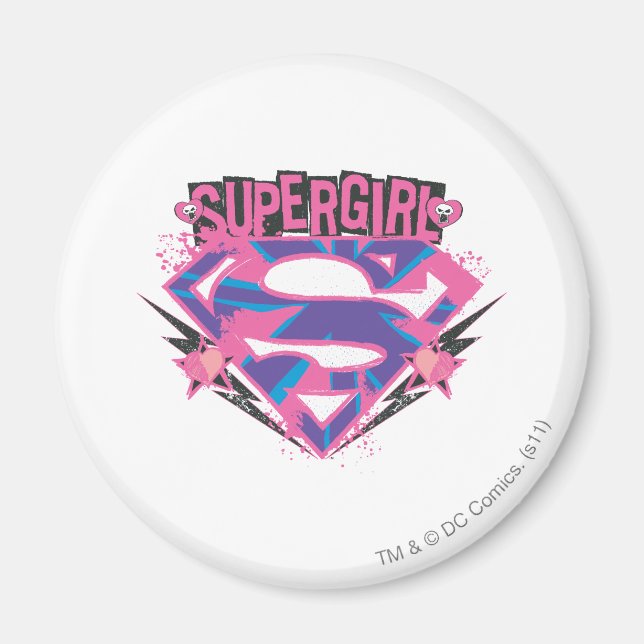 Supergirl Pink und Lila Grunge Logo Magnet (Vorne)