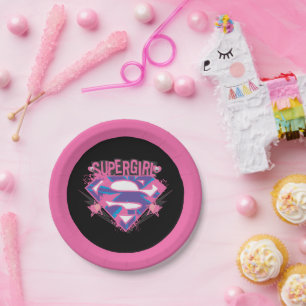 Supergirl Pink und Lila Grunge-Logo Pappteller