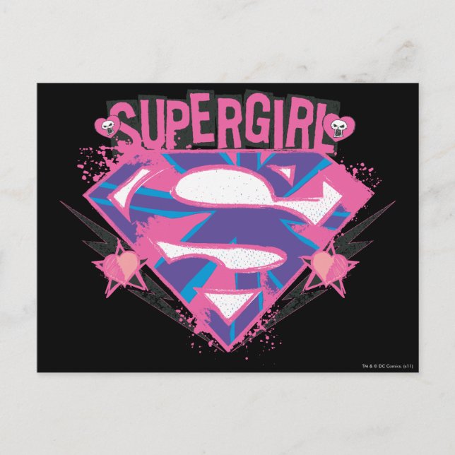 Supergirl Pink und Lila Grunge Logo Postkarte (Vorderseite)