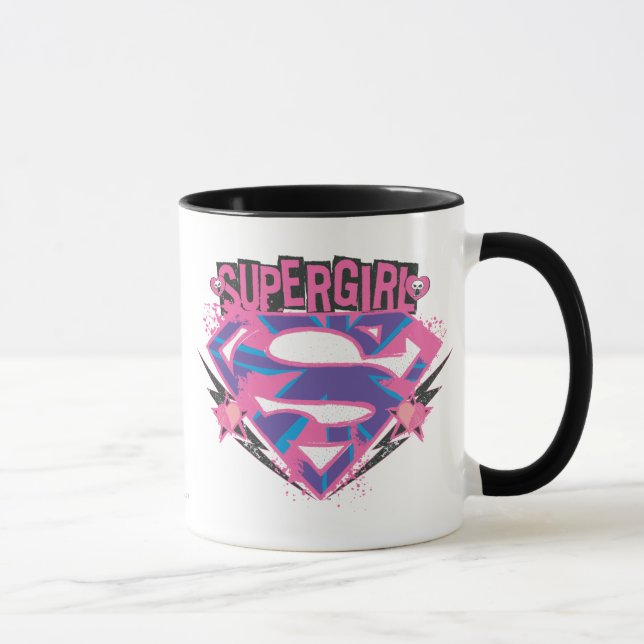 Supergirl Pink und Lila Grunge Logo Tasse (Rechts)