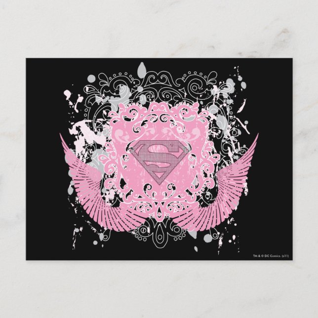 Supergirl Pink Winged Design Postkarte (Vorderseite)