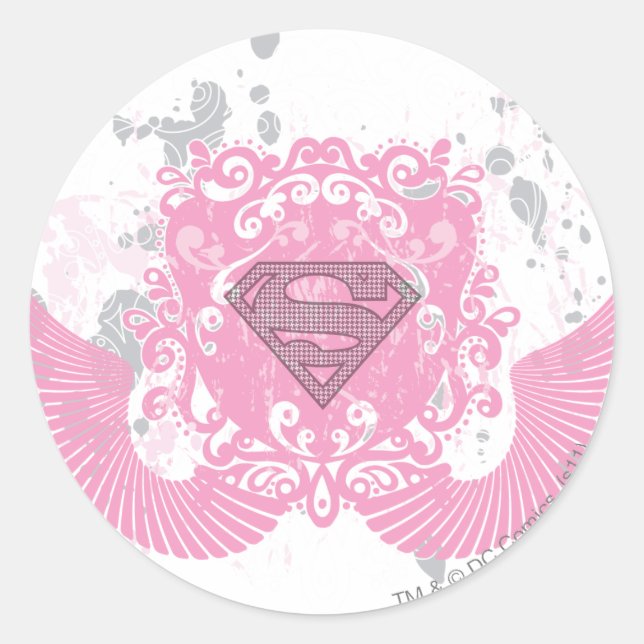 Supergirl Pink Winged Design Runder Aufkleber (Vorderseite)