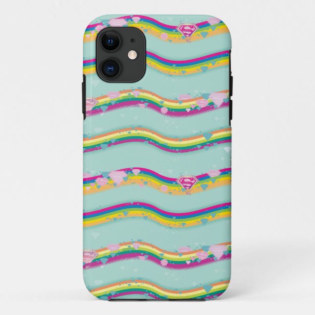 Supergirl Rainbow Waves Green Case-Mate iPhone Hülle (Rückseite)