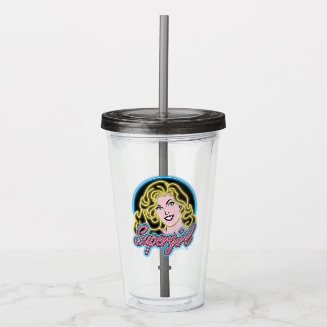 Supergirl Retro Neon Lights Graphic Acryltrinkbecher (Vorderseite)