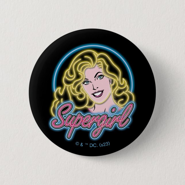 Supergirl Retro Neon Lights Graphic Button (Vorderseite)