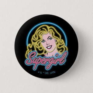 Supergirl Retro Neon Lights Graphic Button