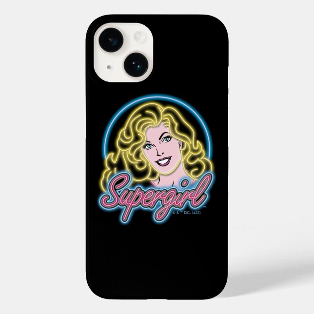 Supergirl Retro Neon Lights Graphic Case-Mate iPhone 14 Hülle (Rückseite)