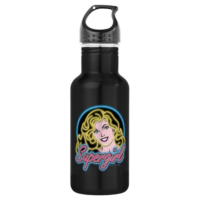 Supergirl Retro Neon Lights Graphic Edelstahlflasche (Vorderseite)