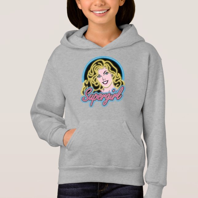 Supergirl Retro Neon Lights Graphic Hoodie (Vorderseite)