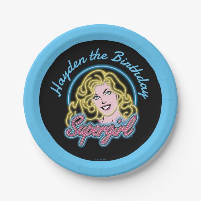 Supergirl Retro Neon Lights Graphic Pappteller (Vorderseite)