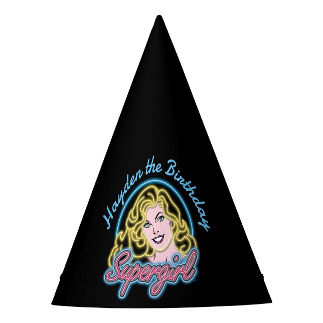 Supergirl Retro Neon Lights Graphic Partyhütchen (Vorderseite)