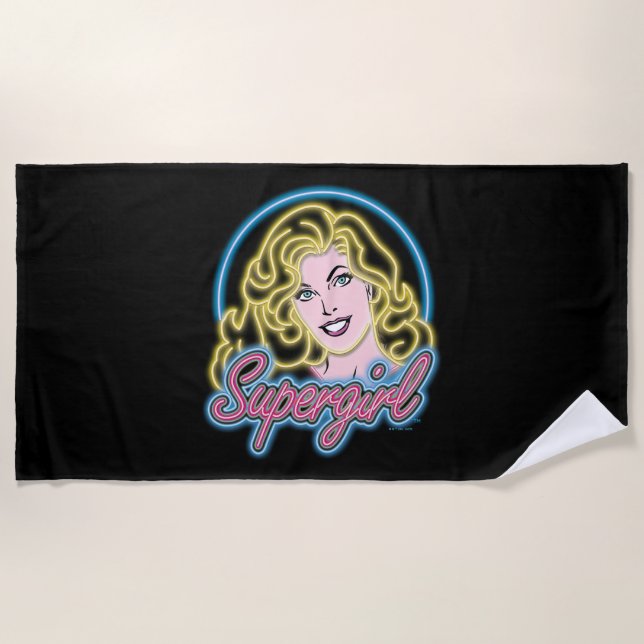 Supergirl Retro Neon Lights Graphic Strandtuch (Vorderseite)