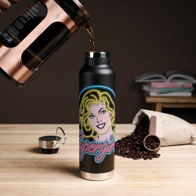Supergirl Retro Neon Lights Graphic Trinkflasche (Kaffee)