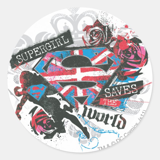 Supergirl Saves the World Runder Aufkleber (Vorderseite)