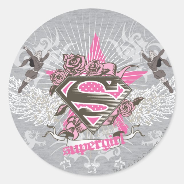 Supergirl Star und Rose Runder Aufkleber (Vorderseite)