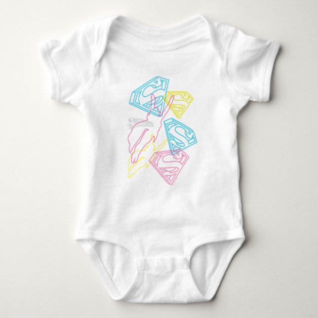 Supergirl und Logo farbige Konturen Baby Strampler (Vorderseite)