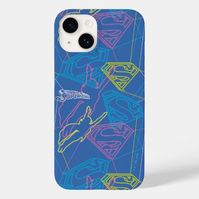 Supergirl und Logo farbige Konturen Case-Mate iPhone 14 Hülle (Rückseite)
