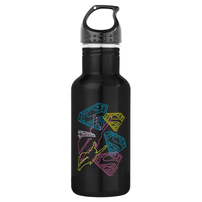 Supergirl und Logo farbige Konturen Edelstahlflasche (Vorderseite)