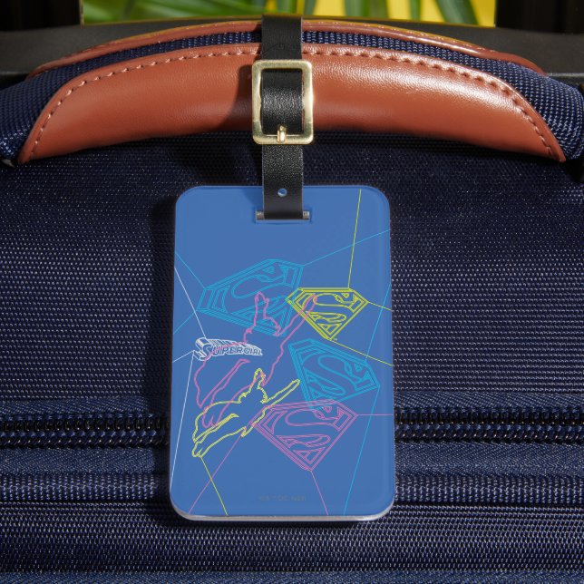 Supergirl und Logo farbige Konturen Gepäckanhänger (Vorderseite Insitu 2)
