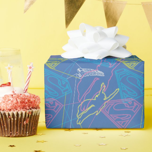 Supergirl und Logo farbige Konturen Geschenkpapier (Geburtstagsparty)