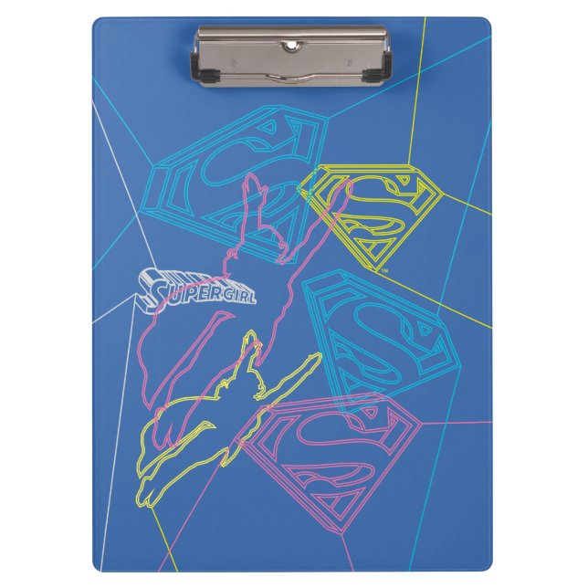 Supergirl und Logo farbige Konturen Klemmbrett (Vorderseite)
