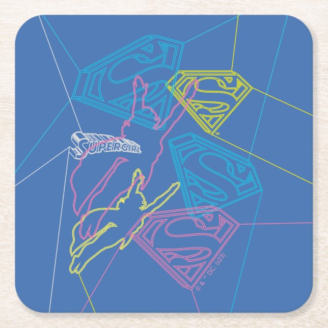 Supergirl und Logo farbige Konturen Rechteckiger Pappuntersetzer (Vorderseite)
