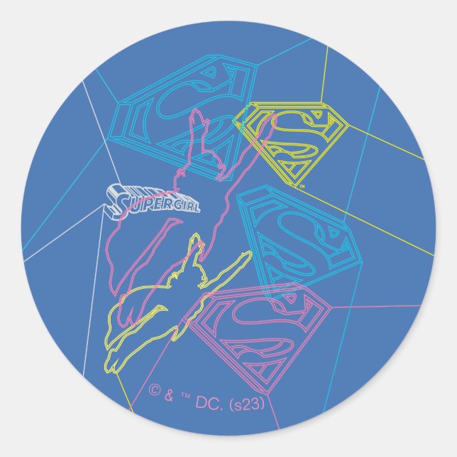 Supergirl und Logo farbige Konturen Runder Aufkleber (Vorderseite)