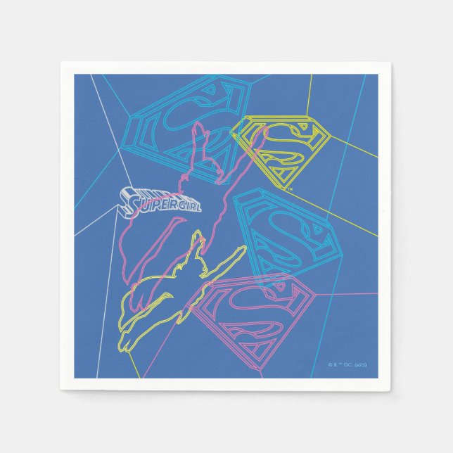 Supergirl und Logo farbige Konturen Serviette (Vorderseite)