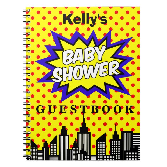 Superheld-Babyparty-kundenspezifisches Gast-Buch Notizblock (Vorderseite)