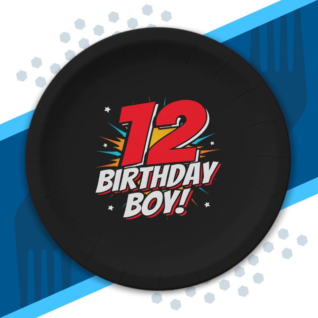 Superheld Birthday - 12 Jahre alt - 12. Geburtstag Pappteller (Von Creator hochgeladen)
