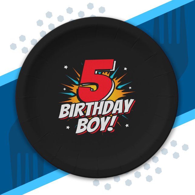 Superheld Birthday Boy - 5 Jahre alt - 5. Geburtst Pappteller (Von Creator hochgeladen)