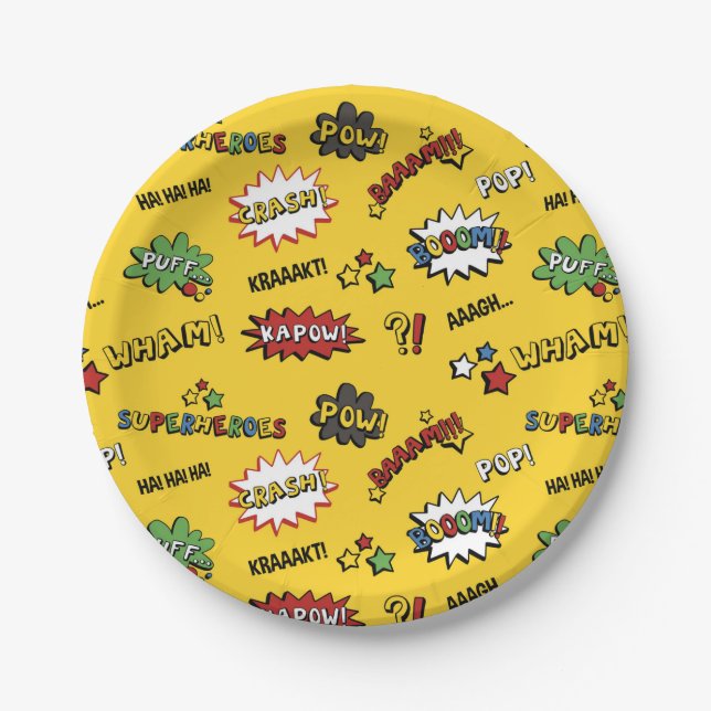 Superheld-buntes Spaß-Muster Pappteller (Vorderseite)