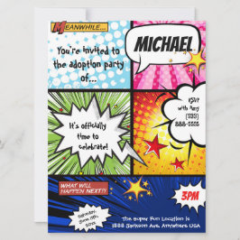 Superheld-Comic-Buch-Adoptions-Party Einladung