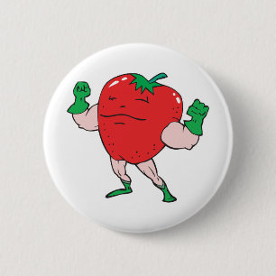 Superheld-Erdbeercharakter Button