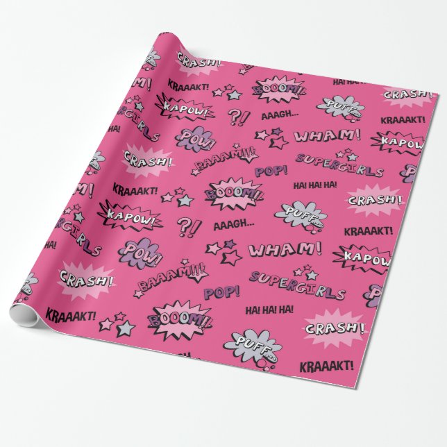 Superheld-Girly Muster Geschenkpapier (Ungerollt)