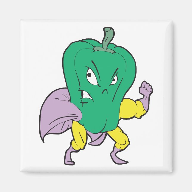 Superheld grüne Paprika Cartoonfigur Magnet (Vorne)
