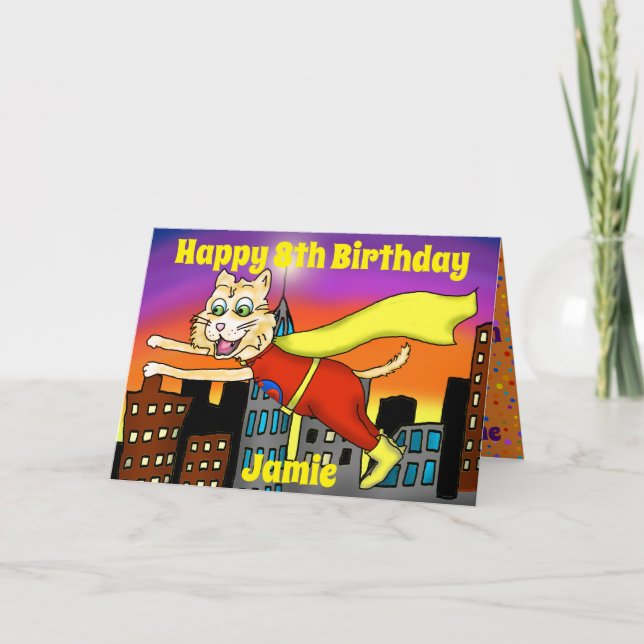 Superheld-Katzen-Gruß-Karte Karte (Vorderseite)