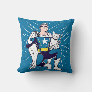 Superheld mit seiner Katze Kissen