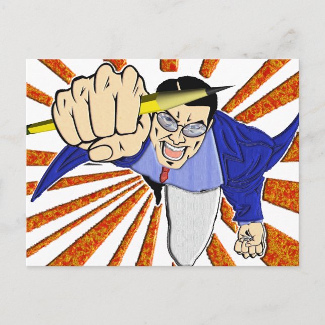 Superheld mit Stift Postkarte (Vorderseite)