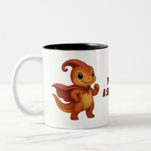 Superheld – Niedliche Dino-Tasse mit Mutmach-Text Zweifarbige Tasse