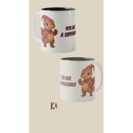 Superheld – Niedliche Dino-Tasse mit Mutmach-Text Zweifarbige Tasse