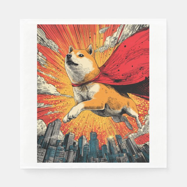 Superheld Shiba � Comic-Hund Serviette (Vorderseite)